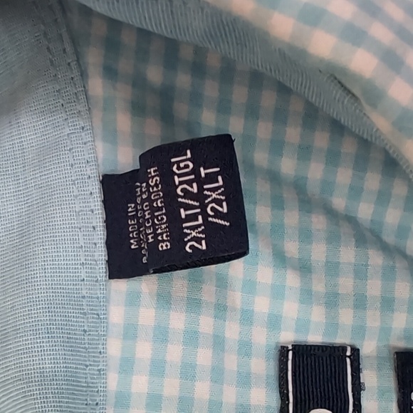 Izod Premium Essentials Teal Gingham Plaid Long Sleeve  Button Up Size 2XT - Picture 3 of 5